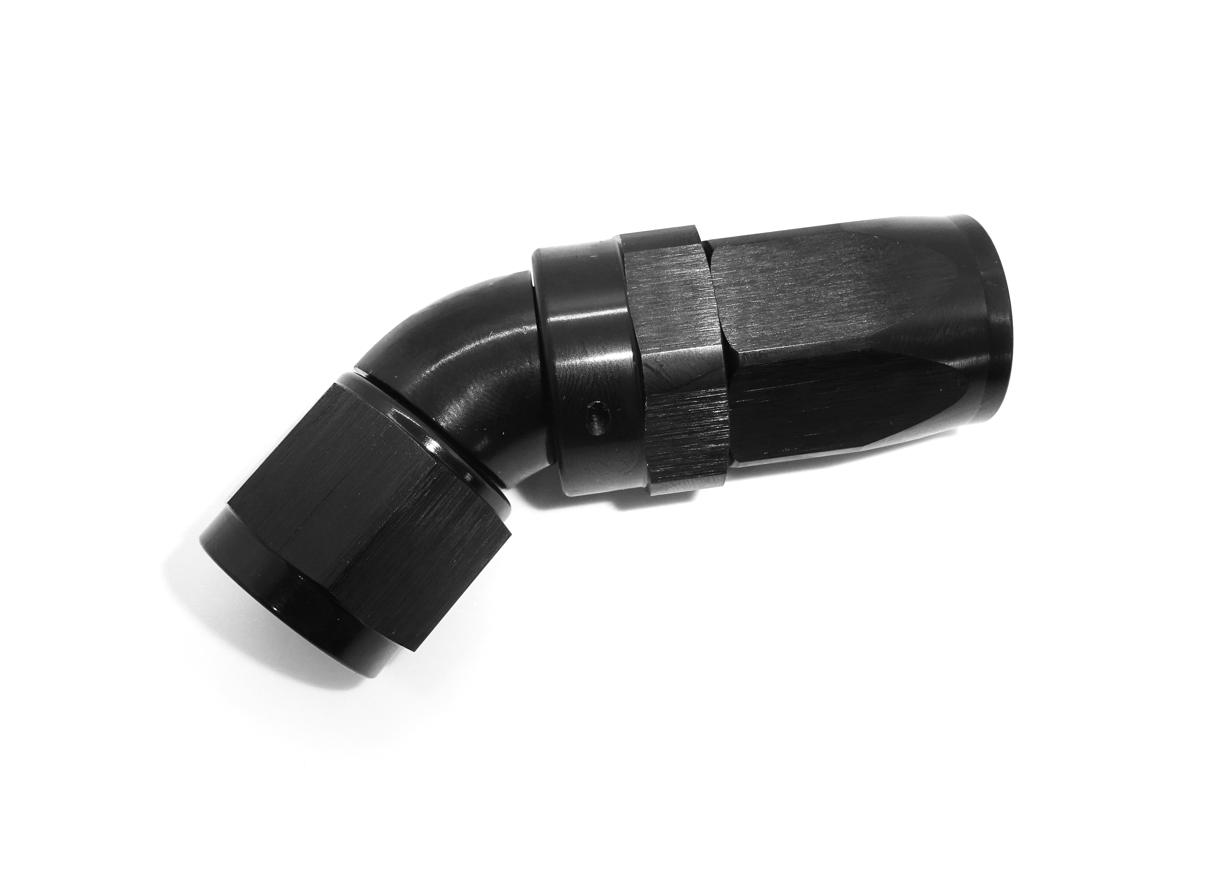 45 Degree 1 Piece Swivel Hose End Hard Anodised