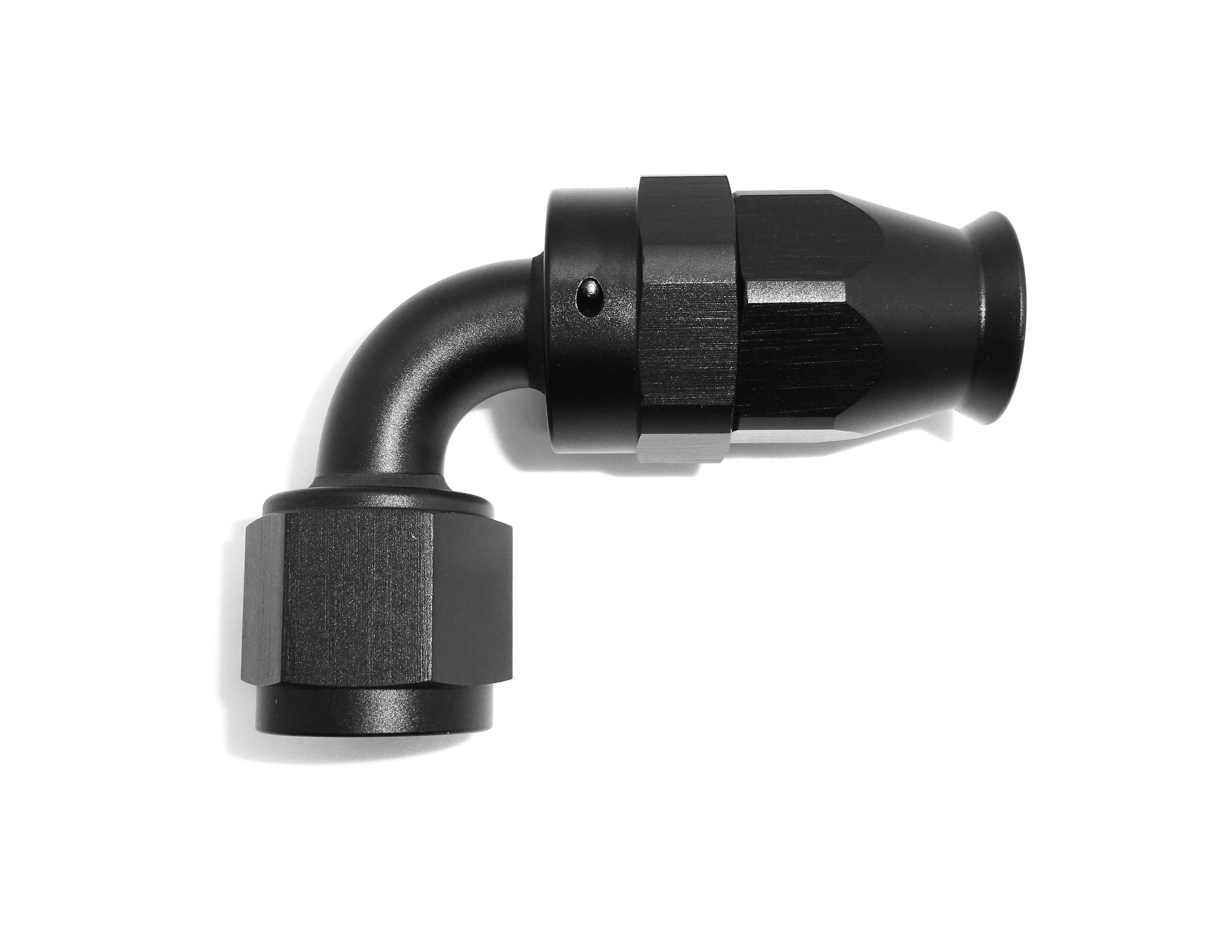 90 degree PTFE swivel hose end hard anodised