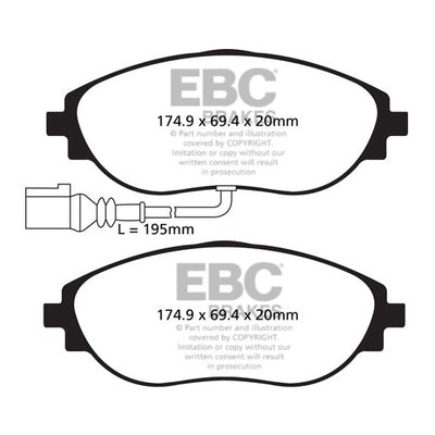 EBC Audi Volkswagen Yellowstuff Street and Track Front Brake Pads - TRW Caliper (Inc. 8U Q3, 8V S3, MK7 Golf R & MK2 Tiguan)
