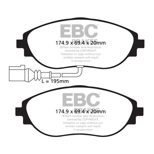 EBC Audi Volkswagen Yellowstuff Street and Track Front Brake Pads - TRW Caliper (Inc. 8U Q3, 8V S3, MK7 Golf R & MK2 Tiguan)